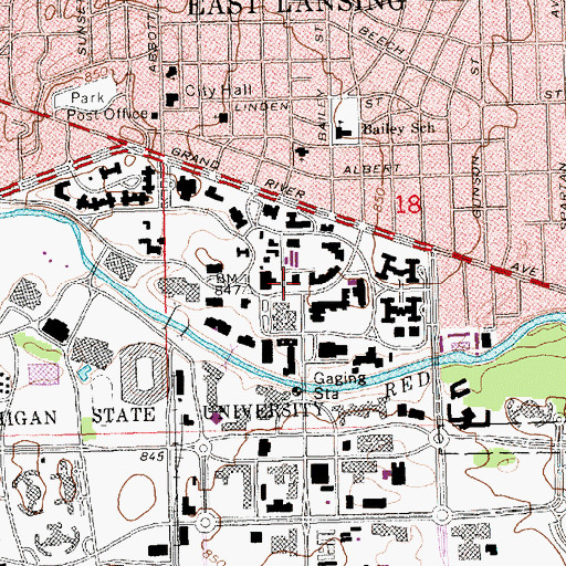Topographic Map of Michigan State University, MI