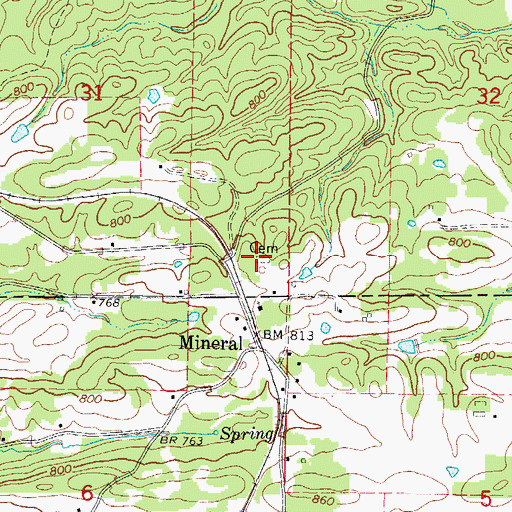 Topographic Map of Mineral Cemetery, AR