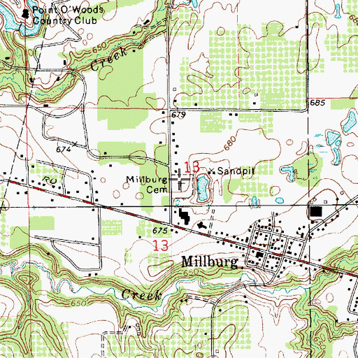 Topographic Map of Millburg Cemetery, MI