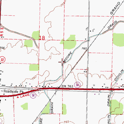 Topographic Map of Moore Drain, MI