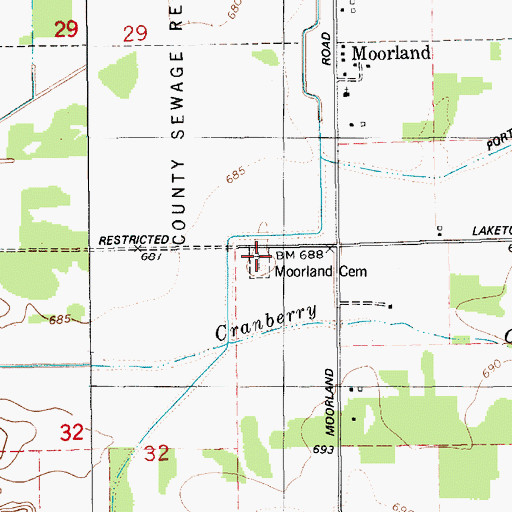 Topographic Map of Moorland Cemetery, MI