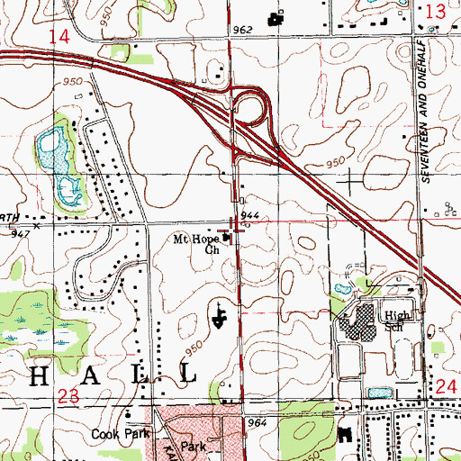 Topographic Map of Mount Hope Church, MI