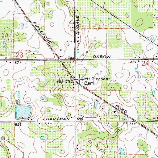 Topographic Map of Mount Pleasant Cemetery, MI