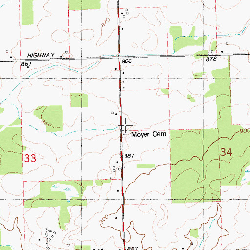 Topographic Map of Moyer Cemetery, MI
