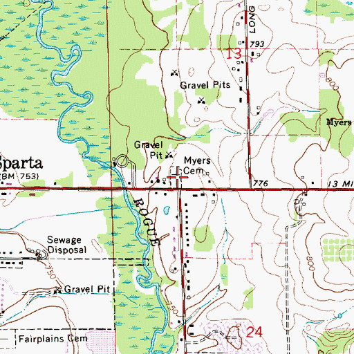 Topographic Map of Myers Cemetery, MI
