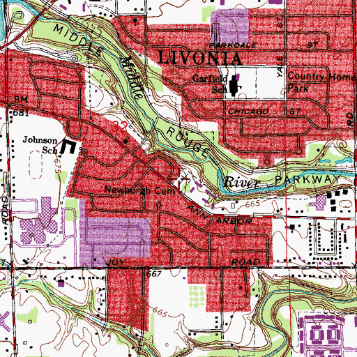 Topographic Map of Newburgh Cemetery, MI