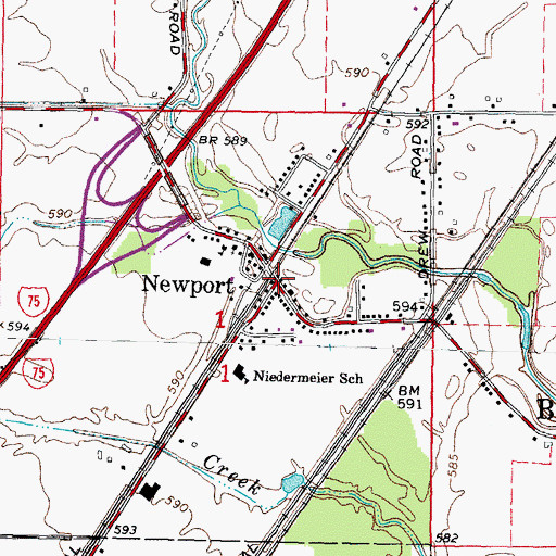 Topographic Map of Newport, MI