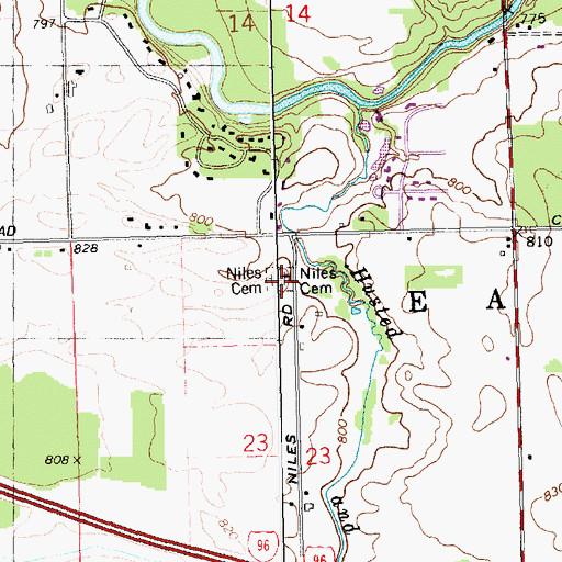 Topographic Map of Niles Cemetery, MI
