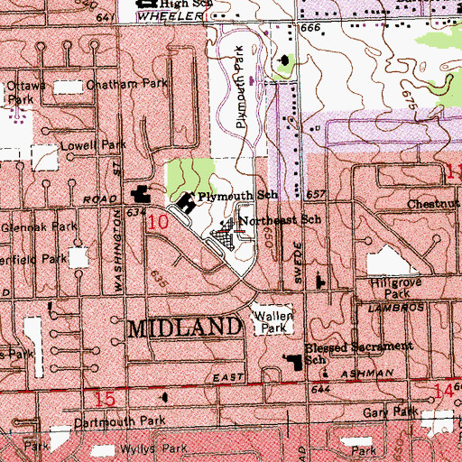 Topographic Map of Northeast School, MI