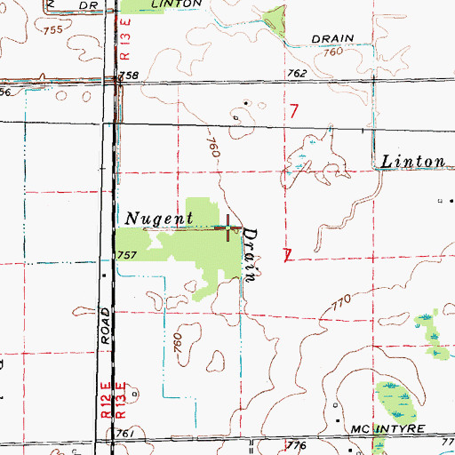 Topographic Map of Nugent Drain, MI