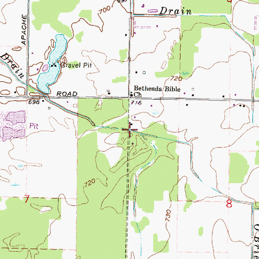 Topographic Map of O'Brien Drain, MI