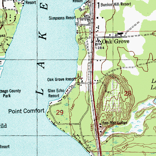 Topographic Map of Oak Grove Resort, MI