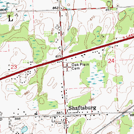 Topographic Map of Oak Plain Cemetery, MI