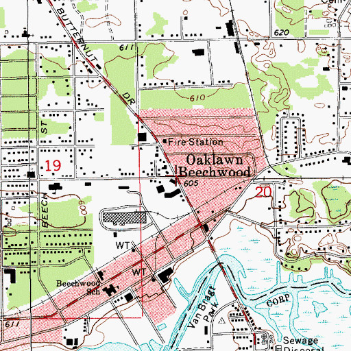 Topographic Map of Oaklawn Beechwood, MI