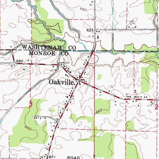 Topographic Map of Oakville, MI