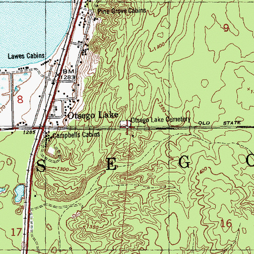 Topographic Map of Otsego Lake Cemetery, MI