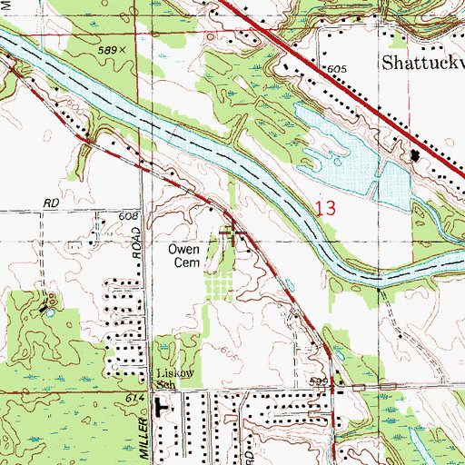 Topographic Map of Owen Cemetery, MI