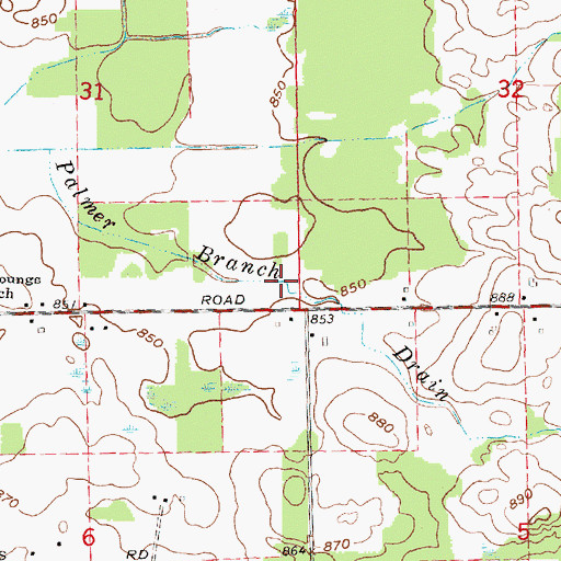 Topographic Map of Palmer Branch Drain, MI