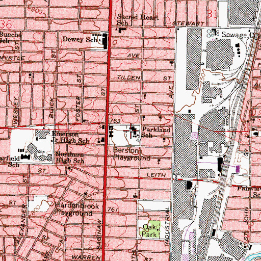 Topographic Map of Parkland School, MI