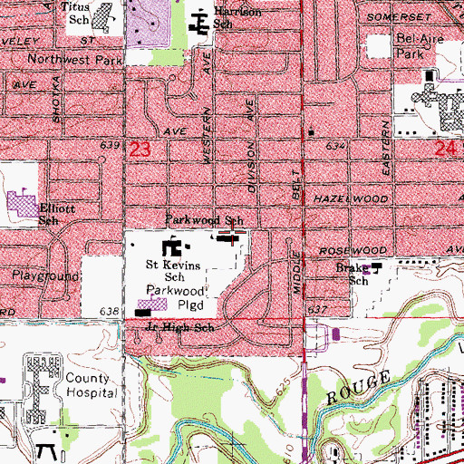 Topographic Map of Parkwood School, MI