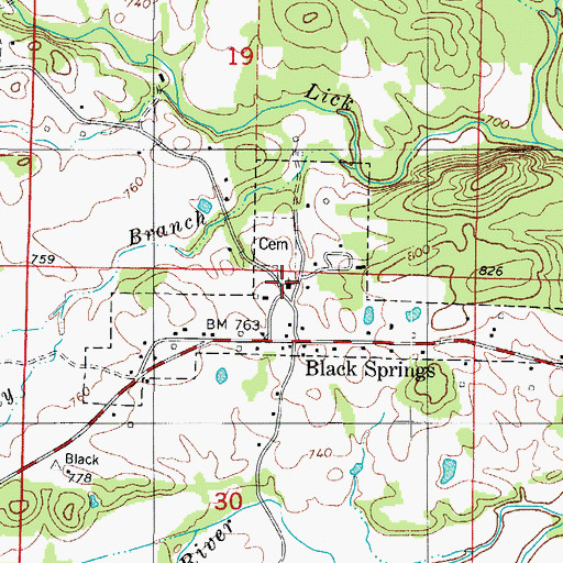 Topographic Map of Black Springs First Baptist Church, AR