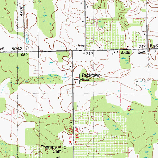 Topographic Map of Pecktown Cemetery, MI