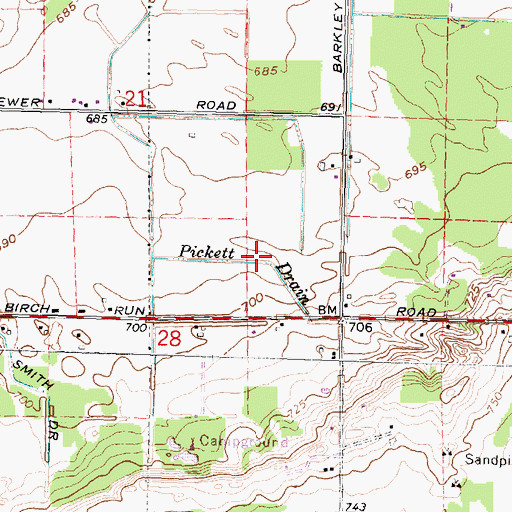 Topographic Map of Pickett Drain, MI