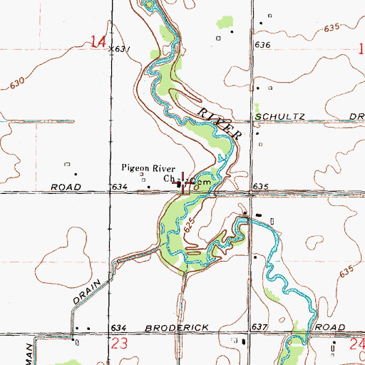 Topographic Map of Pigeon River Church, MI