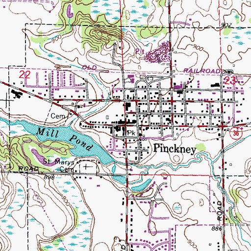 Topographic Map of Pinckney, MI