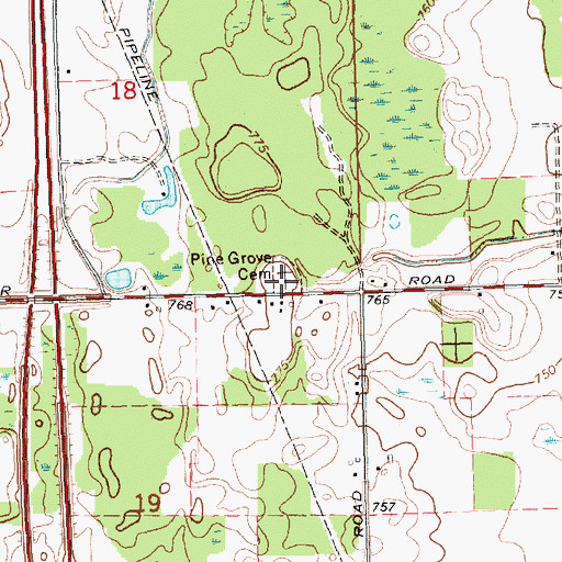 Topographic Map of Pine Grove Cemetery, MI