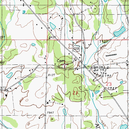 Topographic Map of Grenade Cemetery, AR