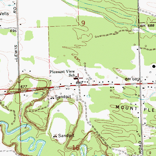 Topographic Map of Pleasant View School, MI