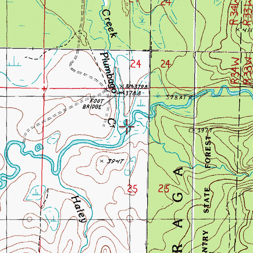 Topographic Map of Plumbago Creek, MI
