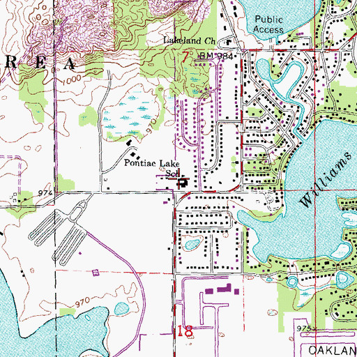 Topographic Map of Pontiac Lake School, MI