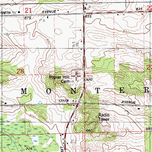 Topographic Map of Poplar Hill Cemetery, MI