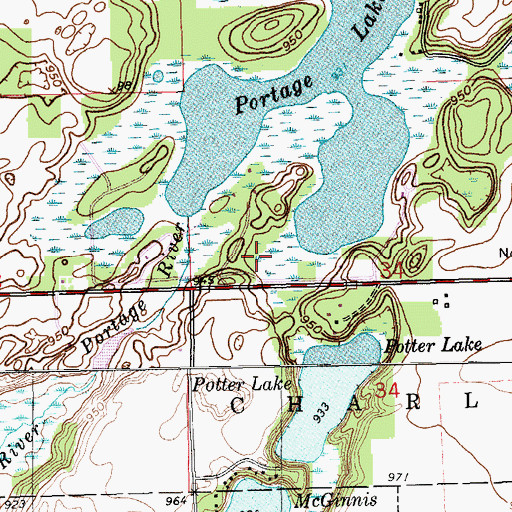 Topographic Map of Portage Lake, MI