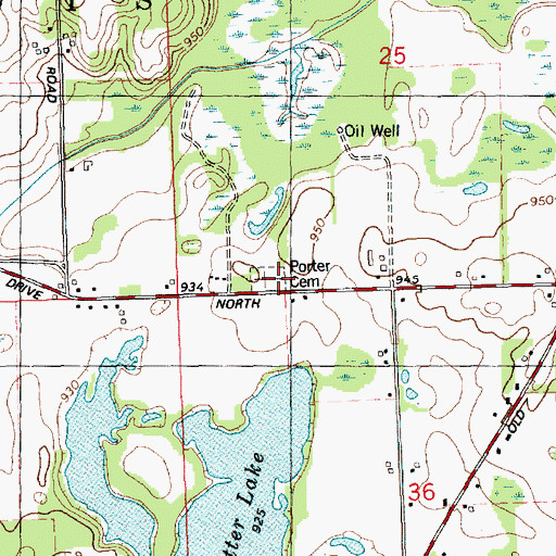 Topographic Map of Porter Cemetery, MI