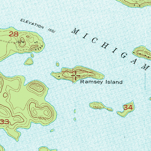 Topographic Map of Ramsay Island, MI