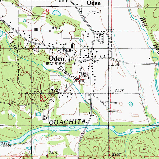 Topographic Map of Oden Cemetery, AR