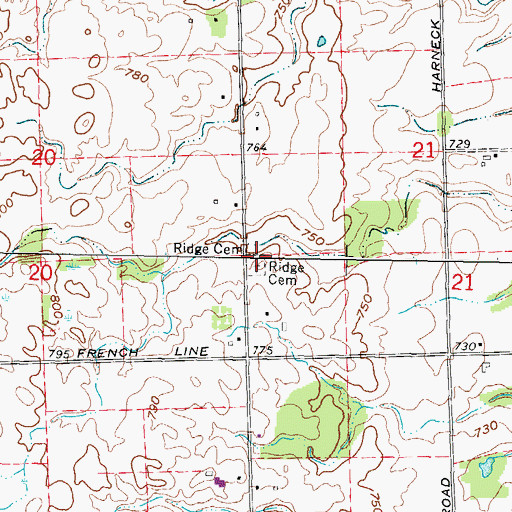 Topographic Map of Ridge Cemetery, MI