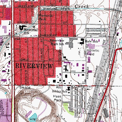 Topographic Map of Riverview, MI