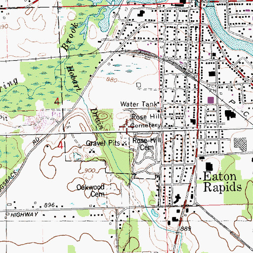 Topographic Map of Rose Hill Cemetery, MI
