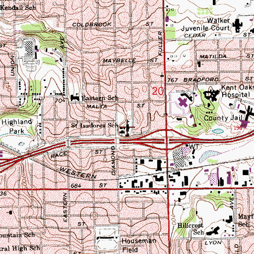 Topographic Map of Saint Isadores School, MI