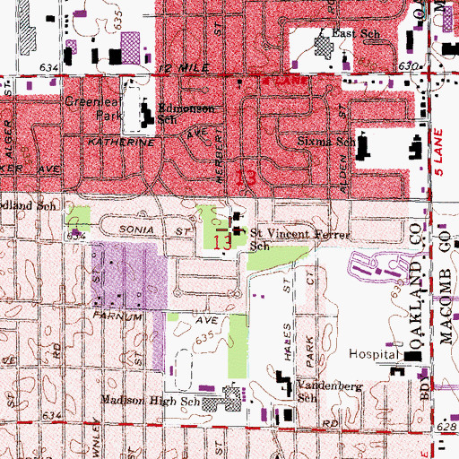 Topographic Map of Saint Vincent Ferrer School, MI