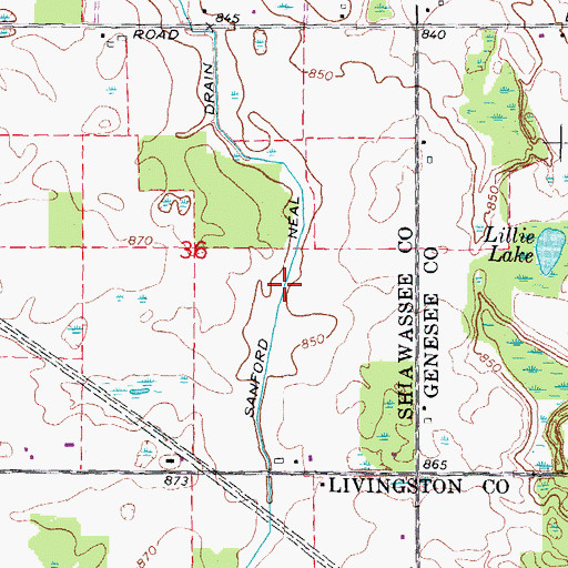 Topographic Map of Sanford Neal Drain, MI