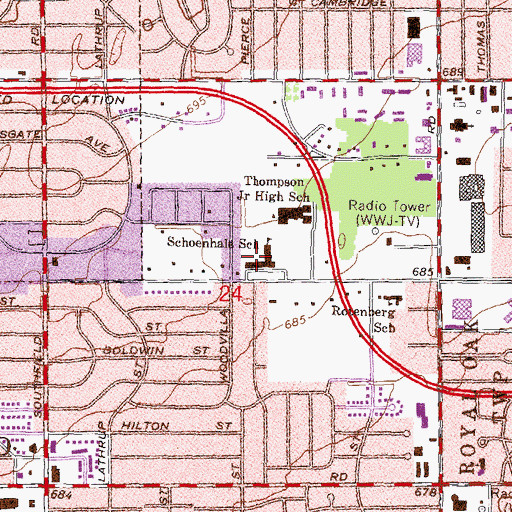 Topographic Map of Schoenhals School, MI