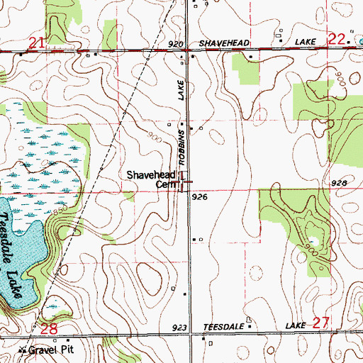 Topographic Map of Shavehead Cemetery, MI