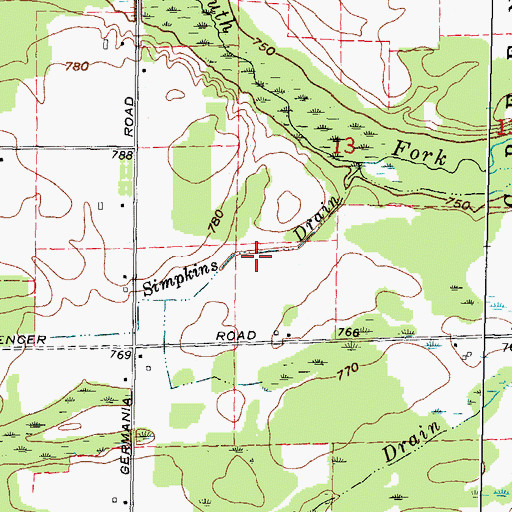 Topographic Map of Simpkins Drain, MI