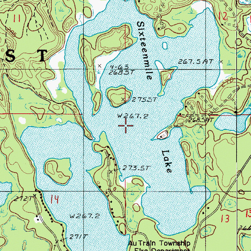 Topographic Map of Sixteenmile Lake, MI