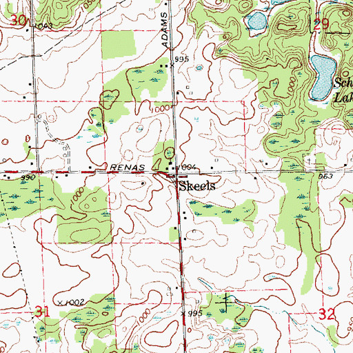 Topographic Map of Skeels, MI